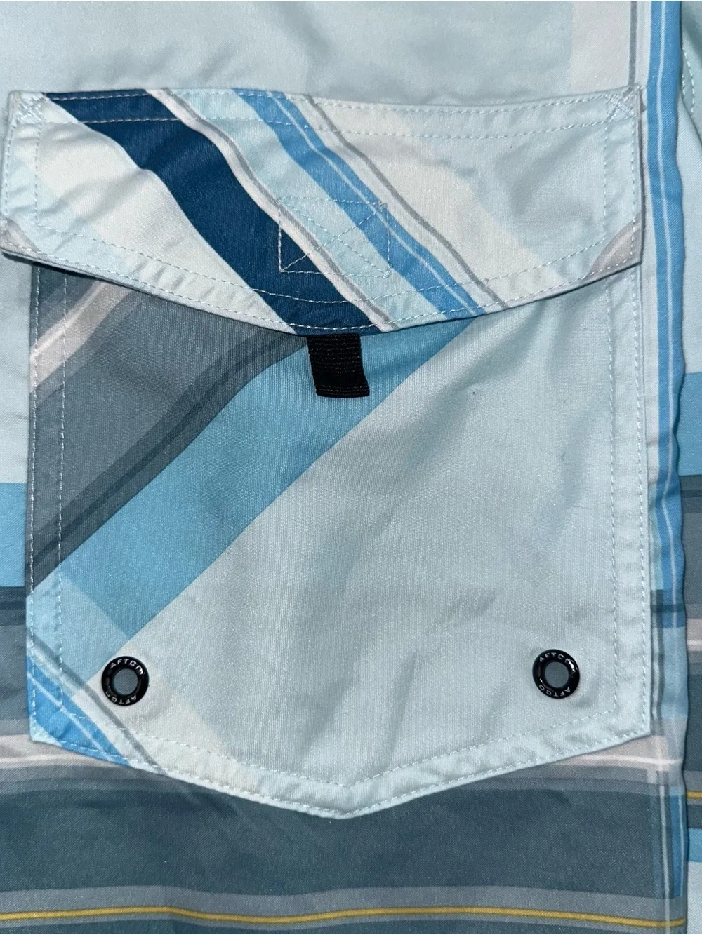 AFTCO Blutwater Board Shorts Mens 34 Blue Plaid Fishing Swim Trunks Polyester